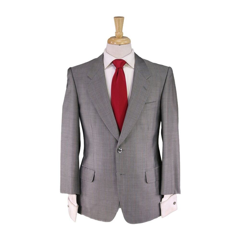 Custom Made in Tokyo Japan Gray Striped Wool-Mohair by Scabal 2-Btn Suit 38S